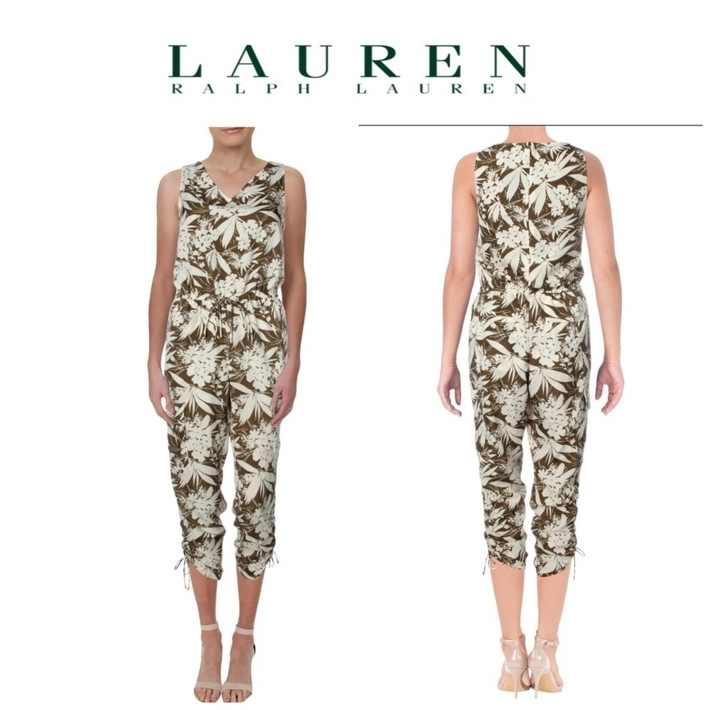 Lauren Ralph Lauren Womens Neila Printed Sleeveless Jumpsuit Olive  6